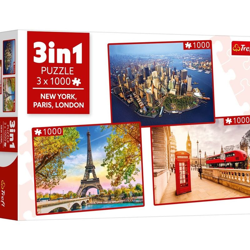 Jucarii, Copii si Bebe - Jucarii si jocuri - Jocuri si puzzle - Puzzle - Puzzle cu 3 Imagini New York Paris Londra (3x1000 Piese) - Infinity.ro
