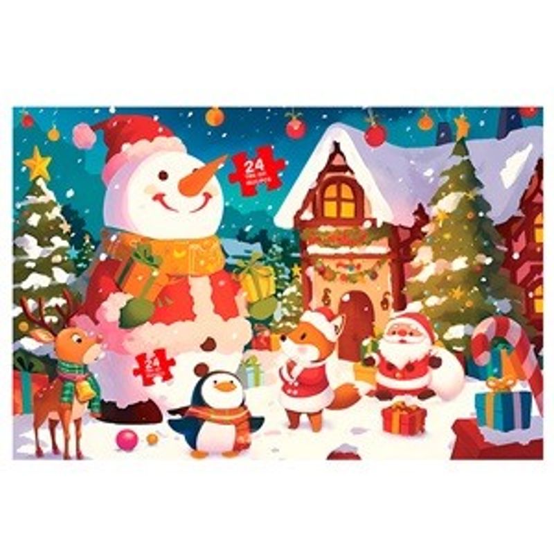 Jucarii, Copii si Bebe - Jucarii si jocuri - Jocuri si puzzle - Puzzle - Puzzle de Craciun cu Figurine in Sat Nins, 24 piese, Multicolor - Infinity.ro