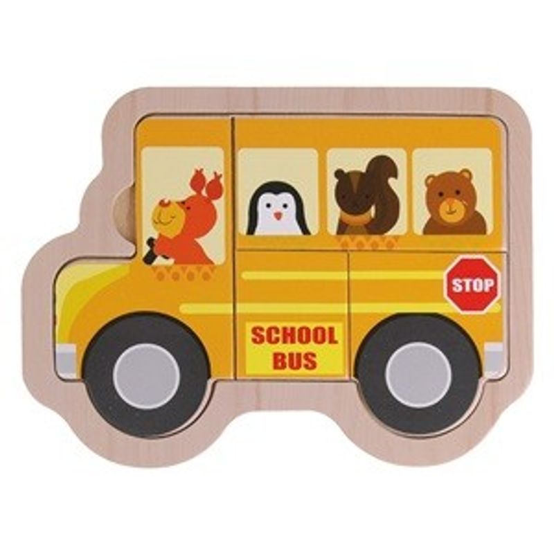 Jucarii, Copii si Bebe - Jucarii si jocuri - Jocuri si puzzle - Puzzle - Puzzle din Lemn Autobuz Scolar, 4 Piese, 16x12 cm, Galben - Infinity.ro