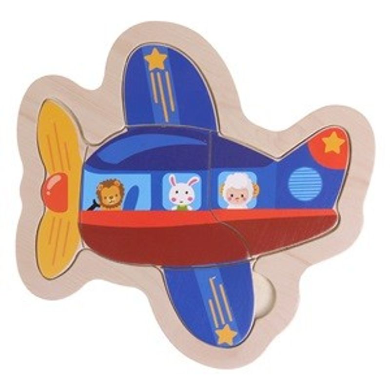 Jucarii, Copii si Bebe - Jucarii si jocuri - Jocuri si puzzle - Puzzle - Puzzle din Lemn Avion, 4 Piese, 15x15cm, Albastru - Infinity.ro