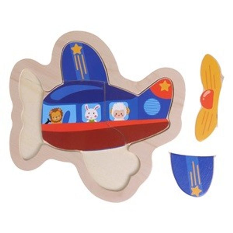 Jucarii, Copii si Bebe - Jucarii si jocuri - Jocuri si puzzle - Puzzle - Puzzle din Lemn Avion, 4 Piese, 15x15cm, Albastru - Infinity.ro
