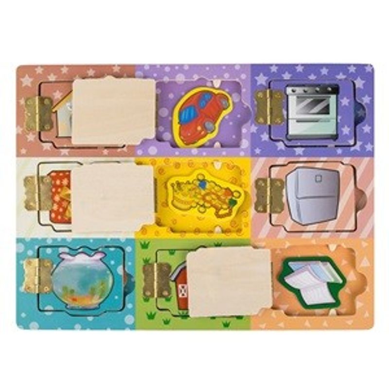 Jucarii, Copii si Bebe - Jucarii si jocuri - Jocuri si puzzle - Puzzle - Puzzle din Lemn cu Usi si Obiecte, 30x22.5cm, Multicolor - Infinity.ro