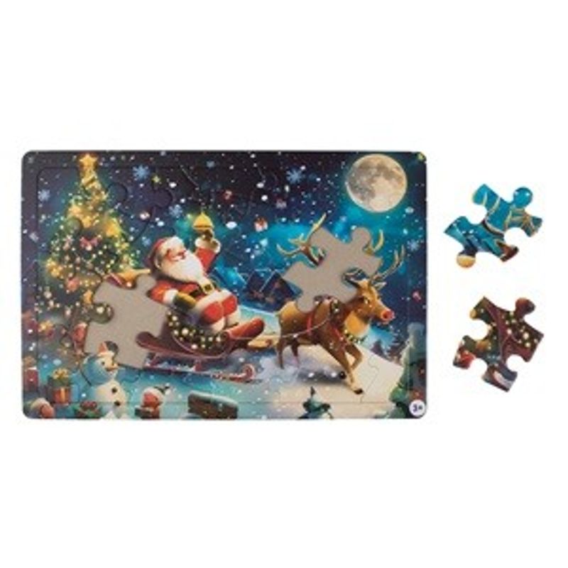 Jucarii, Copii si Bebe - Jucarii si jocuri - Jocuri si puzzle - Puzzle - Puzzle pentru copii, Mos Craciun cu sanie, 24 piese, carton, multicolor - Infinity.ro