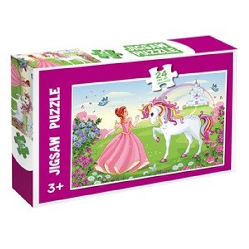Jucarii, Copii si Bebe - Jucarii si jocuri - Jocuri si puzzle - Puzzle - Puzzle pentru copii cu printesa si unicorn, 24 piese, Carton, Roz - Infinity.ro