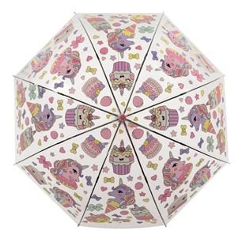 Fashion, accesorii si bijuterii - Copii - Accesorii copii - Alte accesorii copii - Umbrela de ploaie transparenta cu model unicorni si dulciuri, pentru copii, 65 cm - Infinity.ro