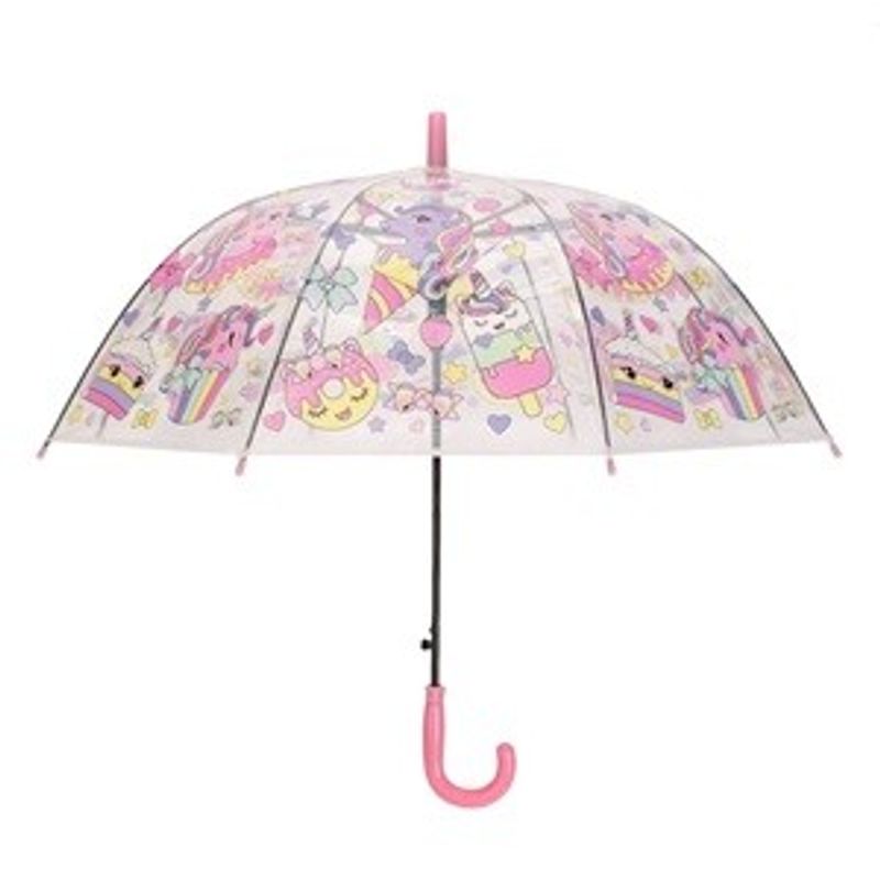 Fashion, accesorii si bijuterii - Copii - Accesorii copii - Alte accesorii copii - Umbrela de ploaie transparenta cu model unicorni si dulciuri, pentru copii, 65 cm - Infinity.ro