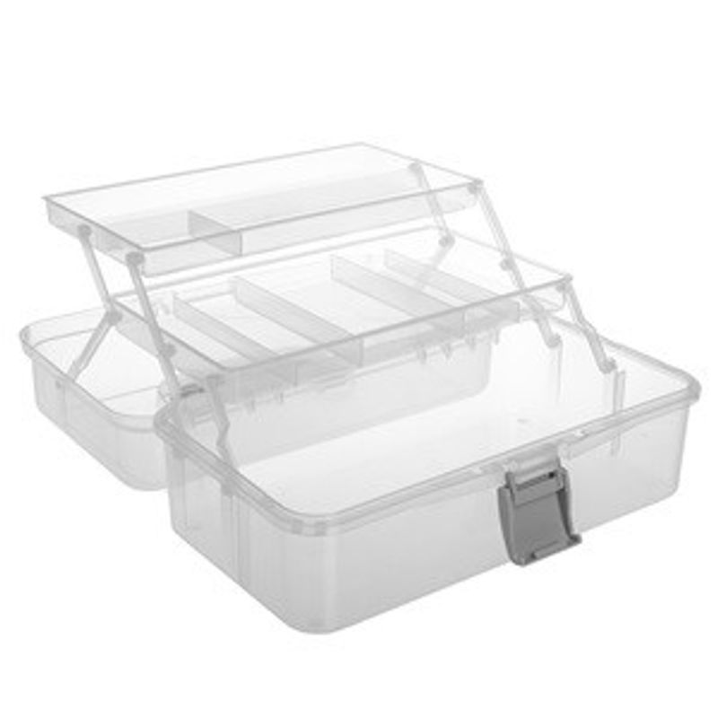 Casa si Gradina - Mobilier - Organizare si depozitare - Cutii depozitare - Valiza organizatoare din plastic transparent cu 3 nivele, 32,5x19,5x14,5 cm - Infinity.ro