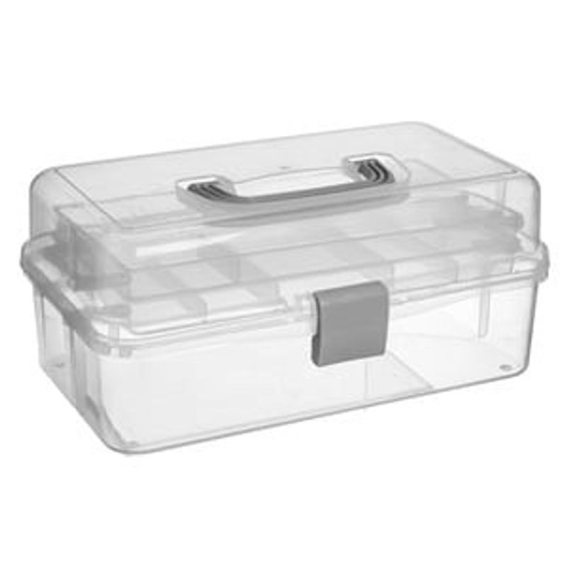 Casa si Gradina - Mobilier - Organizare si depozitare - Cutii depozitare - Valiza organizatoare din plastic transparent cu 3 nivele, 32,5x19,5x14,5 cm - Infinity.ro