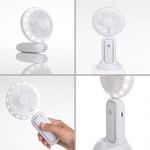 Electronice si Electrocasnice - Climatizare si sisteme de incalzire - Aparate racire aer - Ventilatoare - Ventilator mini reincarcabil cu LED si suport telefon, 21 cm, Alb - Infinity.ro