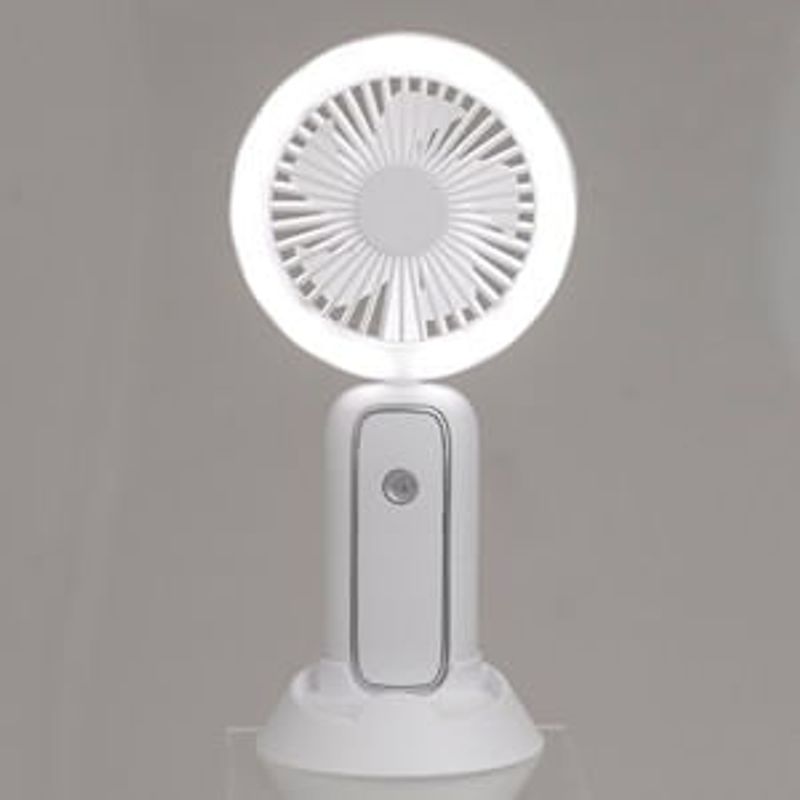 Electronice si Electrocasnice - Climatizare si sisteme de incalzire - Aparate racire aer - Ventilatoare - Ventilator mini reincarcabil cu LED si suport telefon, 21 cm, Alb - Infinity.ro