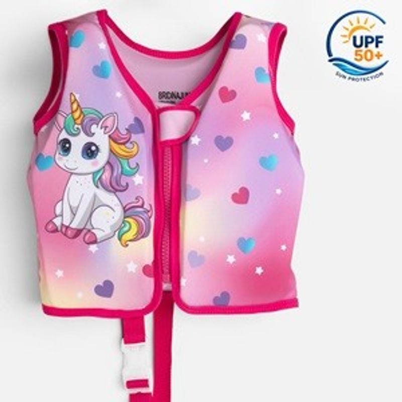 Jucarii, Copii si Bebe - Jucarii si jocuri - Jucarii de exterior - Colaci, ochelari si accesorii inot copii - Vesta de inot din spuma cu protectie solara UPF50+, pentru copii 1-3 ani (11-19 kg), Roz - Infinity.ro