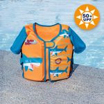 Jucarii, Copii si Bebe - Jucarii si jocuri - Jucarii de exterior - Colaci, ochelari si accesorii inot copii - Vesta de inot cu maneci din spuma, model rechin, pentru copii 3-6 ani (19-30 kg), portocalie - Infinity.ro