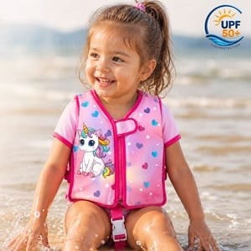 Jucarii, Copii si Bebe - Jucarii si jocuri - Jucarii de exterior - Colaci, ochelari si accesorii inot copii - Vesta de Inot din Spuma pentru Copii, Unicorn, 3-6 Ani, 19-30 kg, Roz - Infinity.ro
