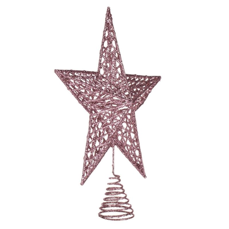 Casa si Gradina - Decoratiuni - Decoratiuni de sezon - Vârf Brad Stea 3D Roz cu Glitter Model Perforat - Infinity.ro