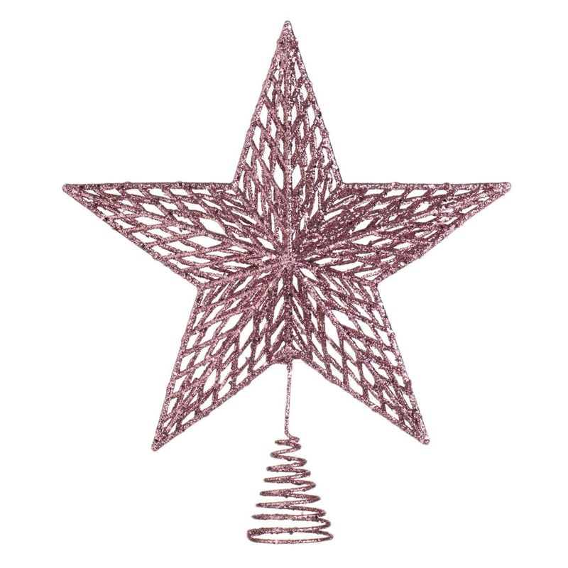 Casa si Gradina - Decoratiuni - Decoratiuni de sezon - Vârf Brad Stea 3D Roz cu Glitter Model Perforat - Infinity.ro