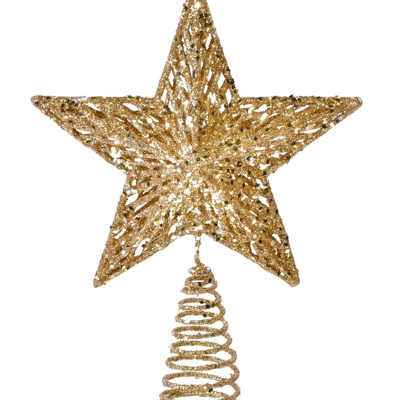 Casa si Gradina - Decoratiuni - Decoratiuni de sezon - Vârf pentru brad, Auriu, Glitter, 3D, 33 cm - Infinity.ro