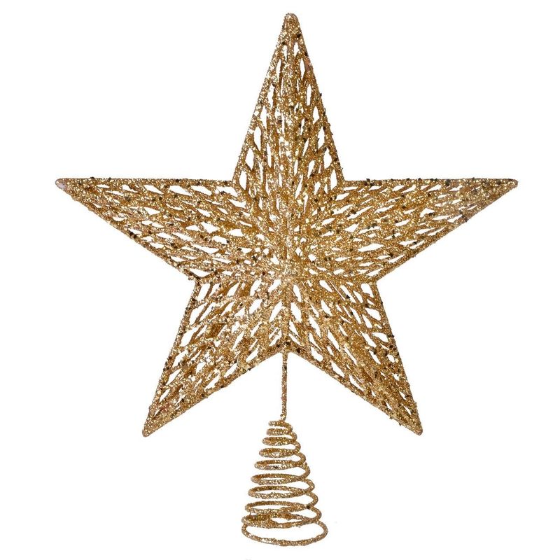 Casa si Gradina - Decoratiuni - Decoratiuni de sezon - Vârf pentru brad, Stea 3D Aurie cu Glitter, 33 cm - Infinity.ro