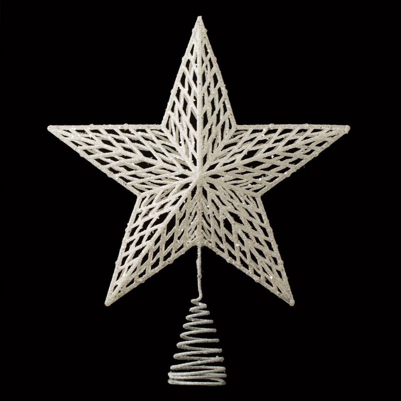 Casa si Gradina - Decoratiuni - Decoratiuni de sezon - Vârf pentru brad, Stea 3D, Alb Irizat, 33 cm - Infinity.ro