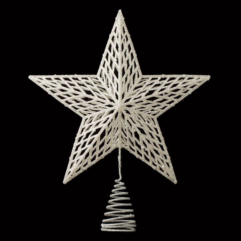 Casa si Gradina - Decoratiuni - Decoratiuni de sezon - Vârf pentru brad, Stea 3D, Alb Irizat, 33 cm - Infinity.ro