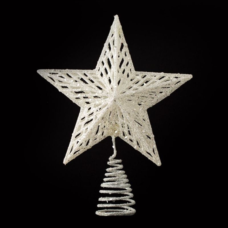 Casa si Gradina - Decoratiuni - Decoratiuni de sezon - Vârf pentru brad, Stea 3D, Alb Irizat, 24 cm - Infinity.ro
