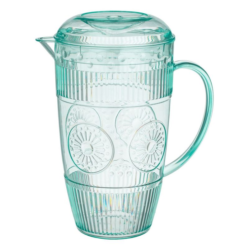 Casa si Gradina - Bucatarie si vesela - Accesorii bar - Carafe si decantoare - Ulcior din Plastic cu Capac, Verde Menta, Model Reliefat, 2.2L - Infinity.ro
