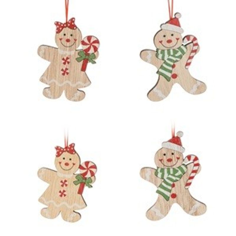 Casa si Gradina - Decoratiuni - Decoratiuni de sezon - Set Ornamente Brad de Craciun Figurine din Lemn Om de Turta Dulce Om de Zapada 6cm - 8buc - Infinity.ro