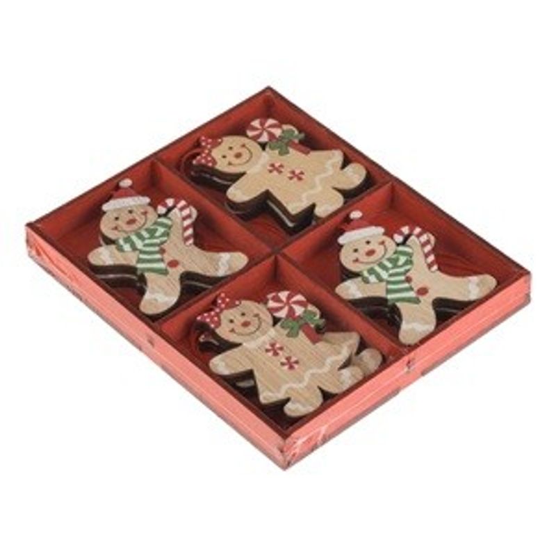 Casa si Gradina - Decoratiuni - Decoratiuni de sezon - Set Ornamente Brad de Craciun Figurine din Lemn Om de Turta Dulce Om de Zapada 6cm - 8buc - Infinity.ro