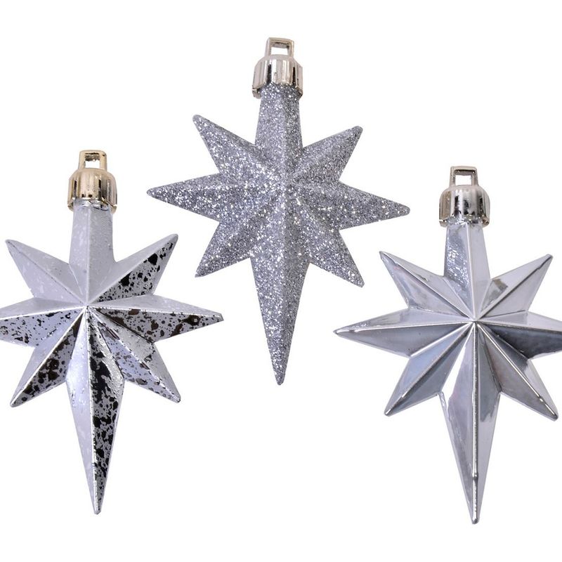 Casa si Gradina - Decoratiuni - Decoratiuni de sezon - Set Ornamente de Craciun Stele Argintii Mat Stralucitoare Glitter 8cm - 16buc - Infinity.ro