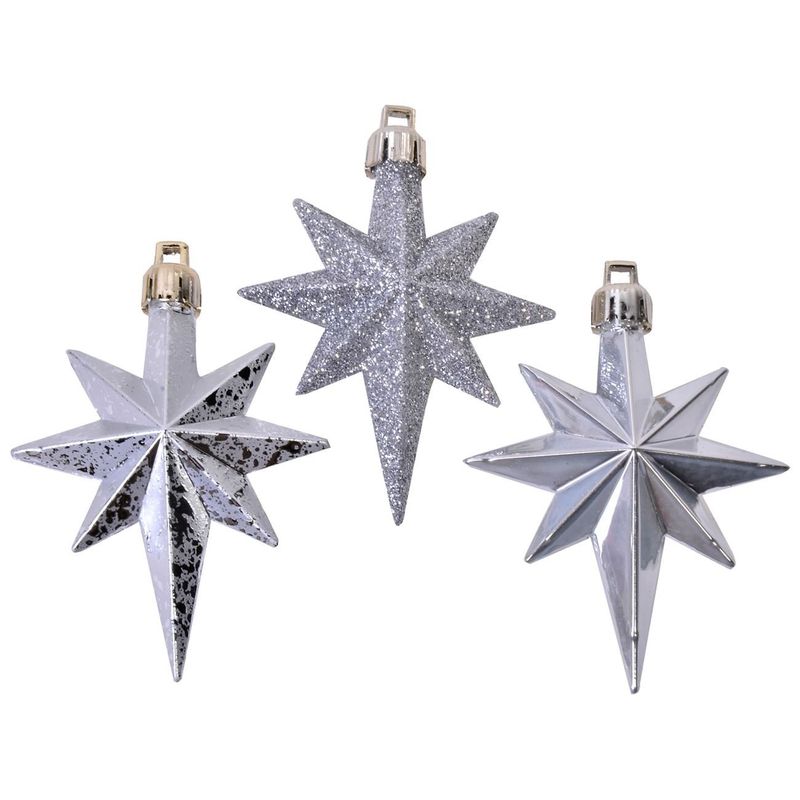 Casa si Gradina - Decoratiuni - Decoratiuni de sezon - Set Ornamente de Craciun Stele Argintii Mat Stralucitoare Glitter 8cm - 16buc - Infinity.ro