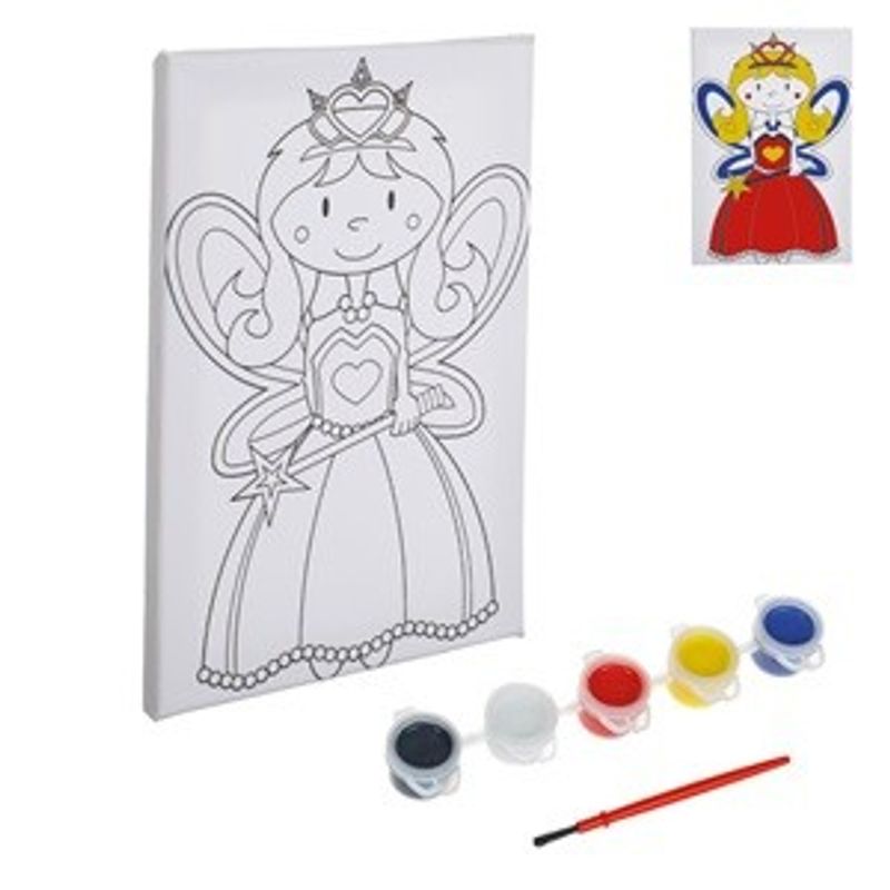 Jucarii, Copii si Bebe - Jucarii si jocuri - Jucarii & jocuri educative - Seturi pictura si desen - Set Pictura Canvas cu Zana, 5 Culori Acrilice si Pensula, 15x20cm - Infinity.ro