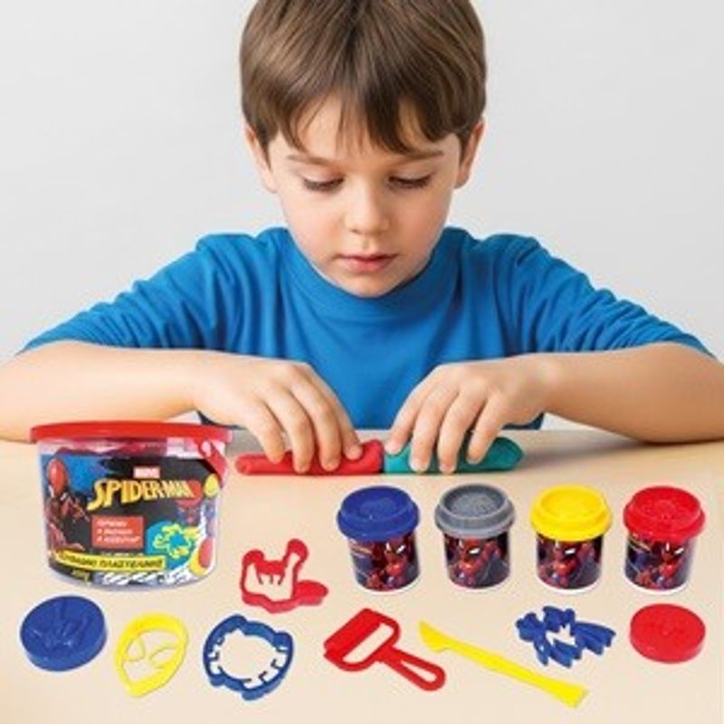Carti si Birotica - Rechizite - Plastilina - Set Plastilina cu Accesorii Spiderman, 4 x 50g, Multicolor - Infinity.ro