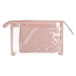 Ingrijire personala si Cosmetice - Machiaj - Portfarduri si genti cosmetice - Set Portfarduri Transparent Roz Nude cu Model Dungi - Infinity.ro