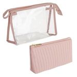 Ingrijire personala si Cosmetice - Machiaj - Portfarduri si genti cosmetice - Set Portfarduri Transparent Roz Nude cu Model Dungi - Infinity.ro