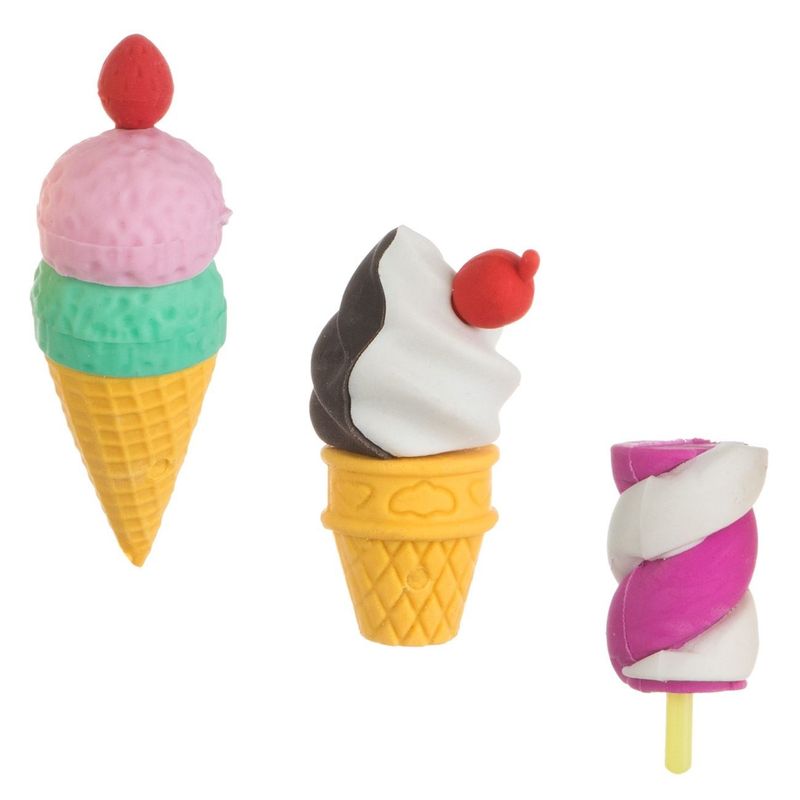Carti si Birotica - Birotica - Instrumente de scris - Radiere si corectoare - Set Radiere 3D cu Model Inghetata si Marshmallow, 3 Bucati, Multicolor - Infinity.ro