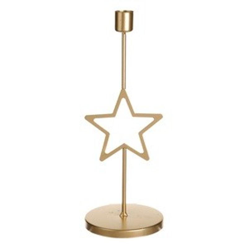 Casa si Gradina - Decoratiuni - Aromaterapie si lumanari - Suporturi lumanari - Sfesnic Decorativ de Craciun Metalic Auriu cu Model Stea - Infinity.ro