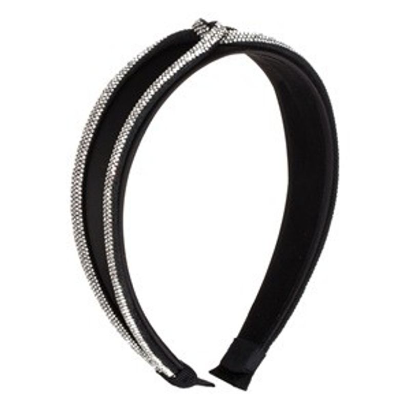 Fashion, accesorii si bijuterii - Femei - Accesorii femei - Accesorii pentru par femei - Coronita de par lata, neagra, cu siret si strass argintiu - Infinity.ro