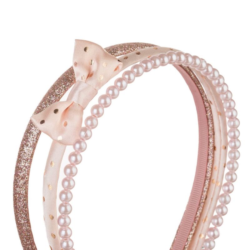 Fashion, accesorii si bijuterii - Femei - Accesorii femei - Accesorii pentru par femei - Set Coronite de Par pentru Copii cu Fundita, Buline Roz si Aurii, Margele si Glitter - 3 bucati - Infinity.ro