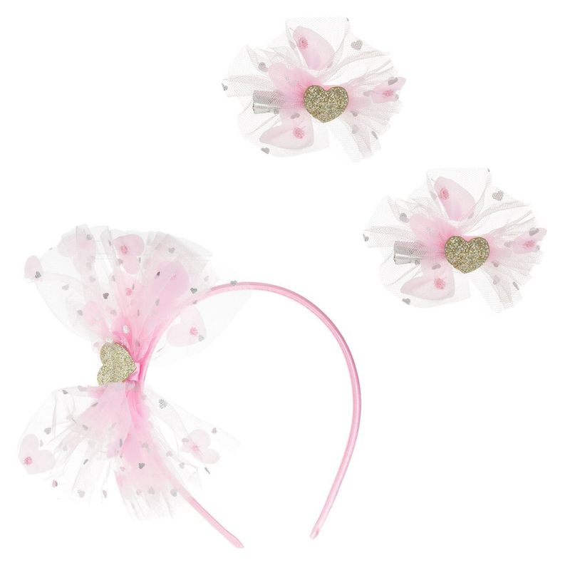 Fashion, accesorii si bijuterii - Femei - Accesorii femei - Accesorii pentru par femei - Set Coronita si Clame de Par cu Fundite Roz, pentru Copii - 3 bucati - Infinity.ro