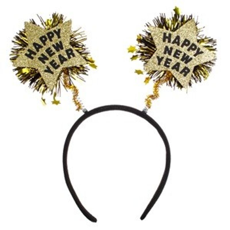 Casa si Gradina - Decoratiuni - Decoratiuni petrecere - Accesorii pentru petrecere - Coronita Par Happy New Year Negru cu Glitter Auriu - Infinity.ro
