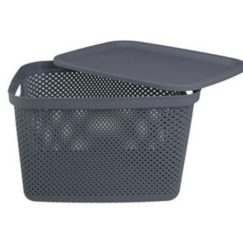 Casa si Gradina - Mobilier - Organizare si depozitare - Cutii depozitare - Cos de depozitare din plastic cu capac, 18L, antracit - Infinity.ro