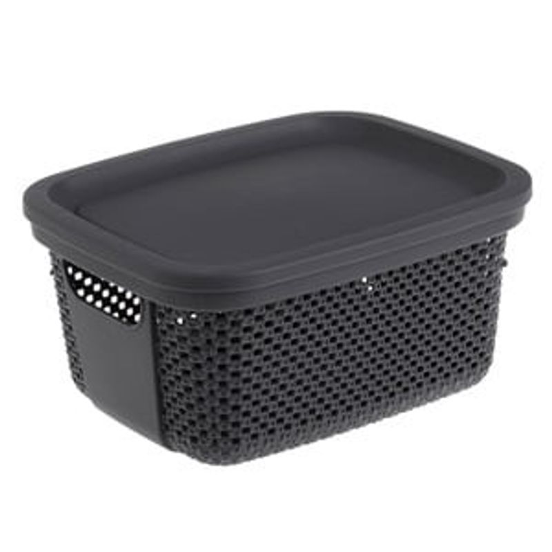 Casa si Gradina - Mobilier - Organizare si depozitare - Cutii depozitare - Cos de depozitare din plastic perforat cu capac, 6L, antracit - Infinity.ro