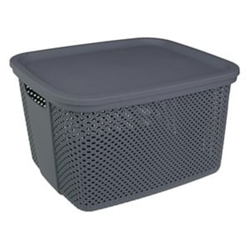 Casa si Gradina - Mobilier - Organizare si depozitare - Cutii depozitare - Cos de depozitare din plastic cu capac, 18L, antracit - Infinity.ro