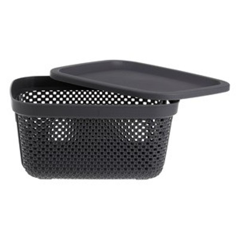 Casa si Gradina - Mobilier - Organizare si depozitare - Cutii depozitare - Cos de depozitare din plastic perforat cu capac, 6L, antracit - Infinity.ro