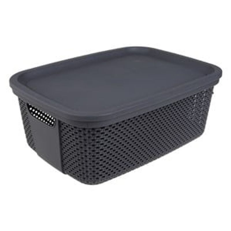 Casa si Gradina - Mobilier - Organizare si depozitare - Cutii depozitare - Cos de depozitare din plastic perforat cu capac, gri, 12L - Infinity.ro
