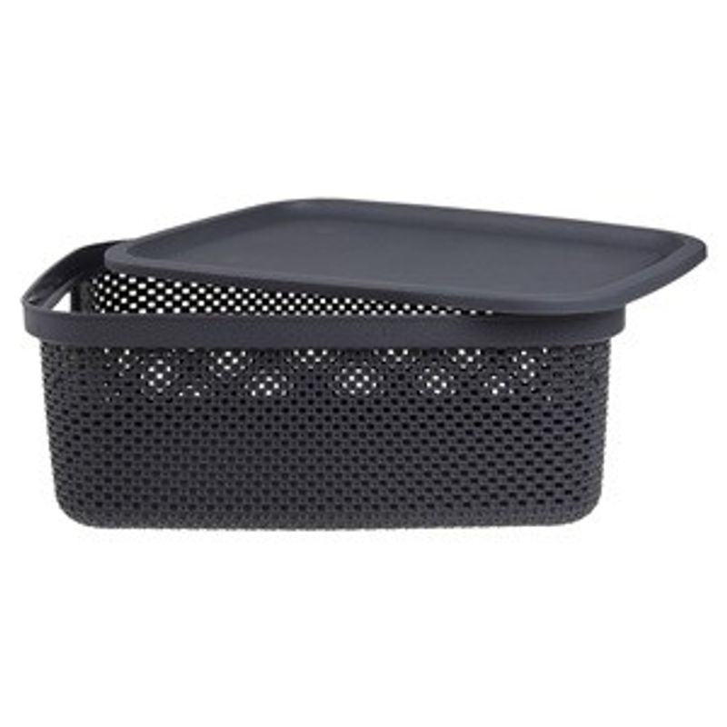 Casa si Gradina - Mobilier - Organizare si depozitare - Cutii depozitare - Cos de depozitare din plastic perforat cu capac, gri, 12L - Infinity.ro