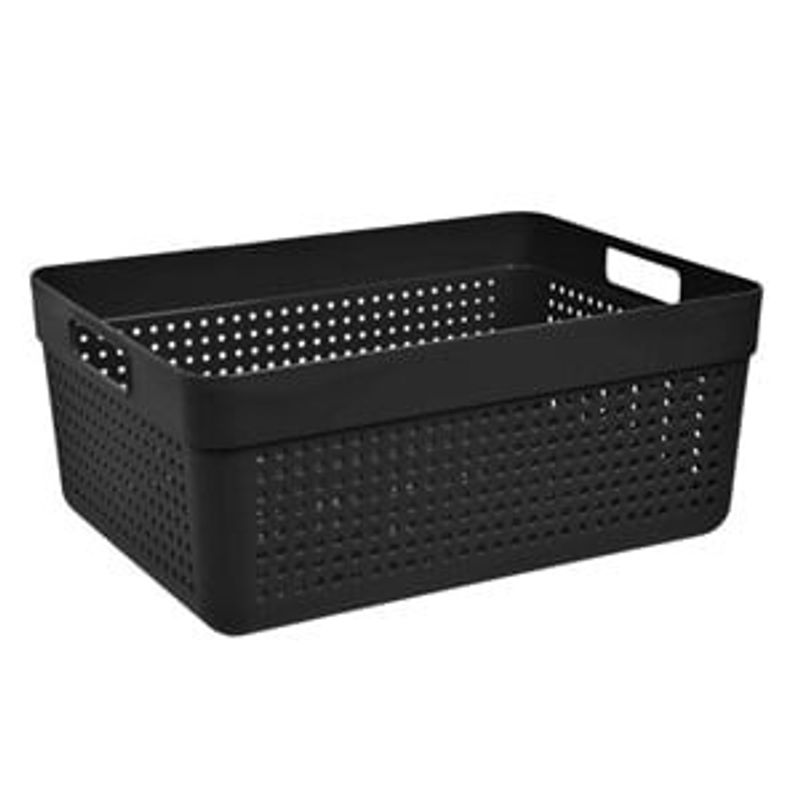 Casa si Gradina - Mobilier - Organizare si depozitare - Cutii depozitare - Cos de depozitare din plastic negru cu model perforat si manere, 10L - Infinity.ro