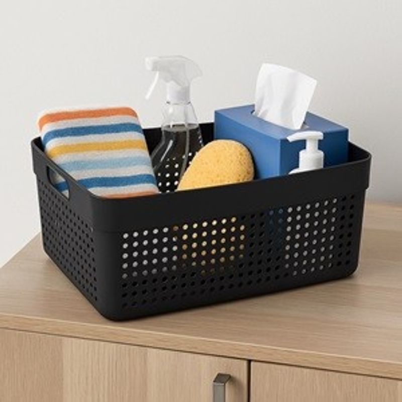 Casa si Gradina - Mobilier - Organizare si depozitare - Cutii depozitare - Cos de depozitare din plastic negru cu model perforat si manere, 10L - Infinity.ro