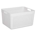 Casa si Gradina - Mobilier - Organizare si depozitare - Cutii depozitare - Cos de depozitare din plastic, 14L, off white, cu model perforat si manere - Infinity.ro