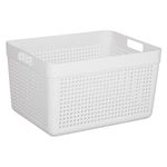 Casa si Gradina - Mobilier - Organizare si depozitare - Cutii depozitare - Cos de depozitare din plastic, 14L, off white, cu model perforat si manere - Infinity.ro