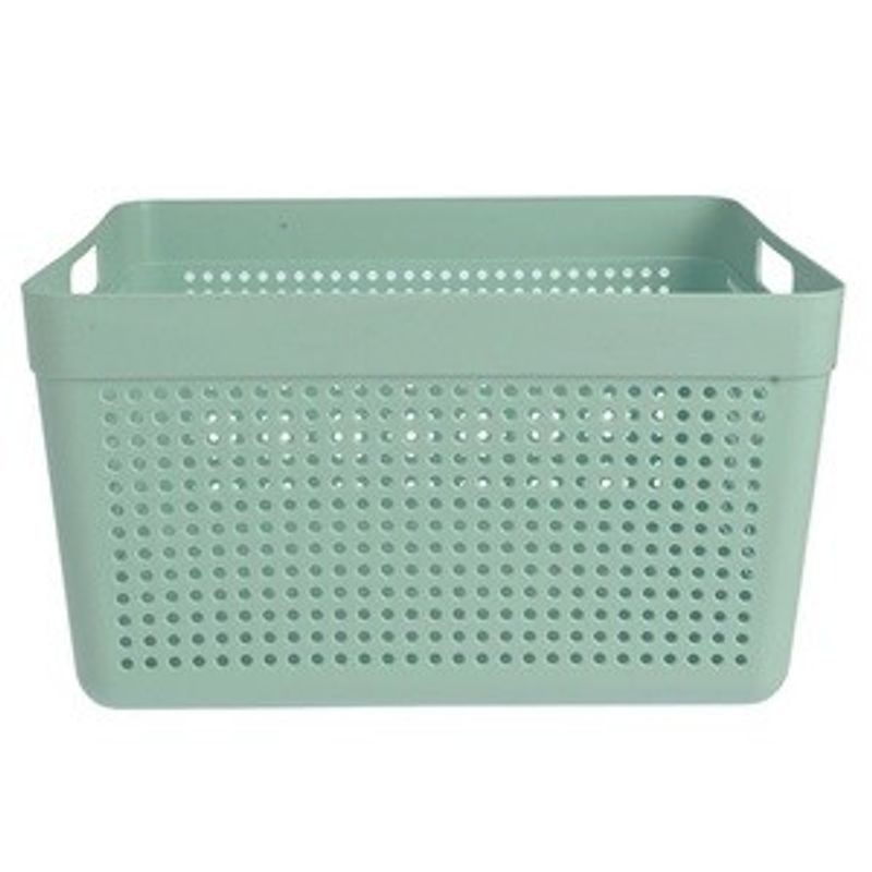 Casa si Gradina - Mobilier - Organizare si depozitare - Cutii depozitare - Cos de depozitare din plastic verde menta cu manere si model perforat, 14L - Infinity.ro